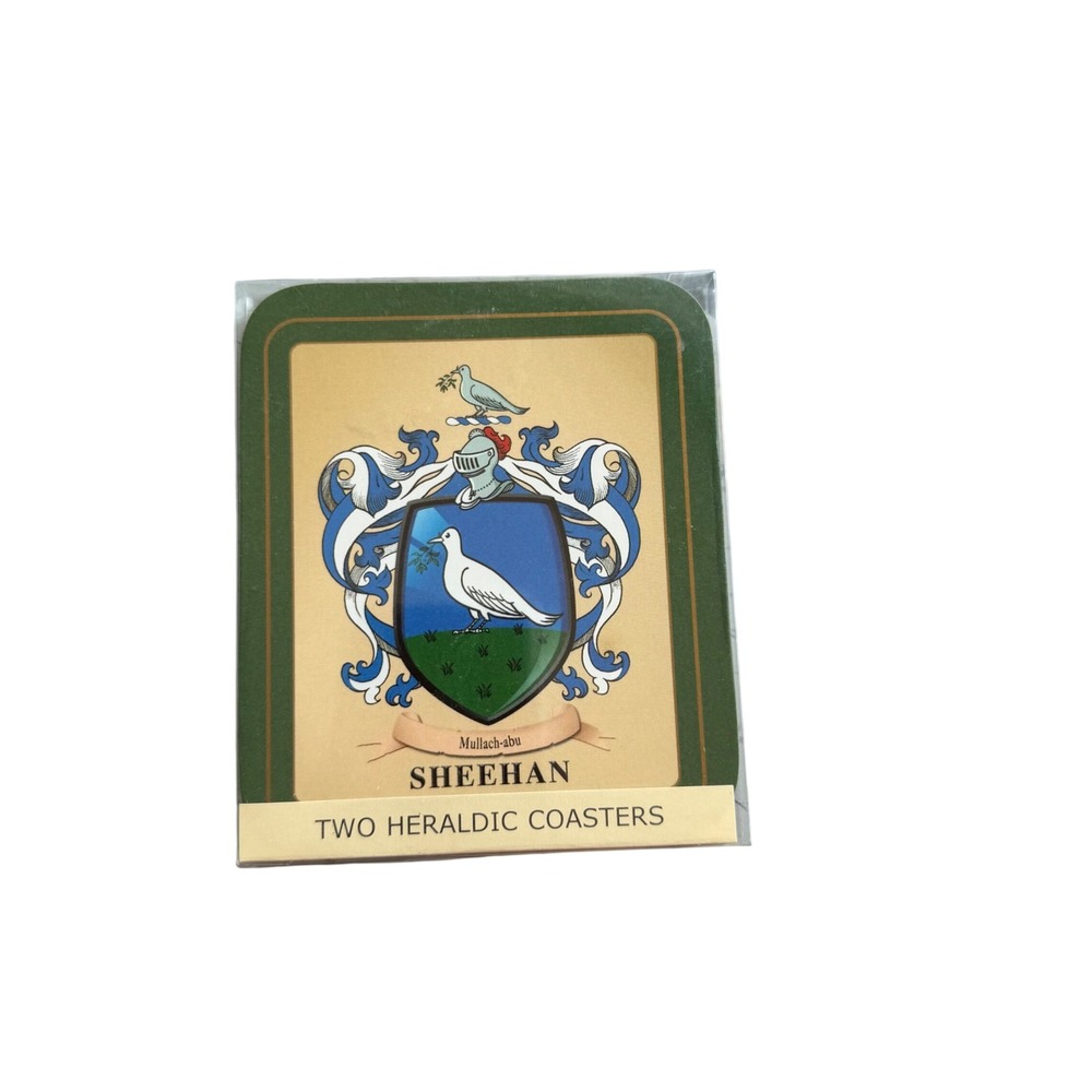 Sheehan Coaster Set Unisex OS Green Irish Family Crest Heraldic Vintage NOS